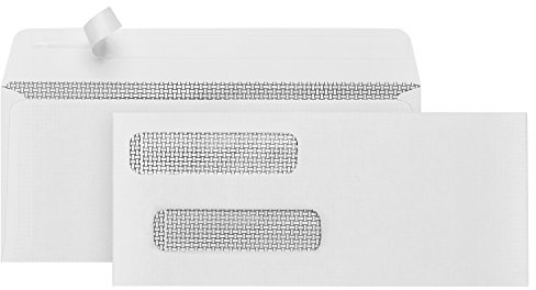 500#8 Self Seal Double Window Security Envelopes Designed for QuickBooks Checks - Computer Printed Checks - 3 5/8 X 8 11/16 (Not for Invoices)