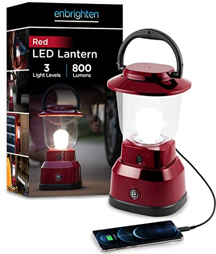 Enbrighten LED Large Camping Lantern, Battery Powered, USB Charging, 800 Lumens, 200 Hour Runtime, Carabiner Handle, Hiking Gear, Emergency Light, Blackout, Storm, Hurricane