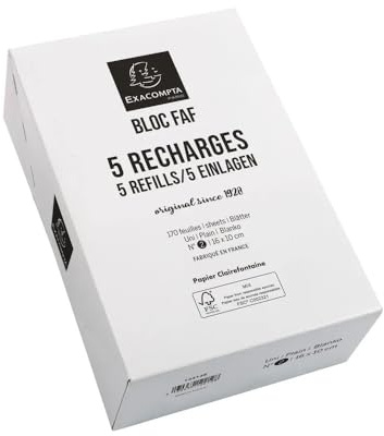 Exacompta 12214E confezione da 5 inserti di ricambio per taccuino da scrittura FAF blank 1 x 170 fogli, 21 x 13,5 cm, microperforati, ideali per i tuoi appunti, design retrò con un'eleganza senza tempo