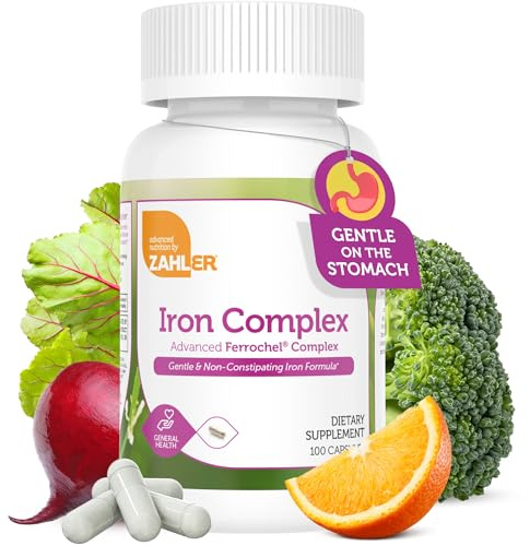Zahler Iron Complex - Gentle Formula for Iron Deficiency Support for Adult Women & Men - Advanced Nutrition for Energy Levels - Kosher, Non-GMO & Gluten-Free - 100 Count