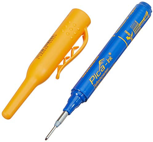 Pica Ink Tieflochmarker blau (1,5mm) I Original Picastift für Handwerker I Tiefenmarker wasserfest I Marker Stifte für Bohrlöcher I Markierstifte Baustelle I Bohrlochmarker Baustellenstift