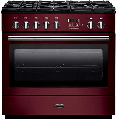 Rangemaster Professional Plus FX PROP90FXDFFCY/C 90cm wide Dual Fuel Range Cooker with Gas Hob - Cranberry/Chrome - A Rated