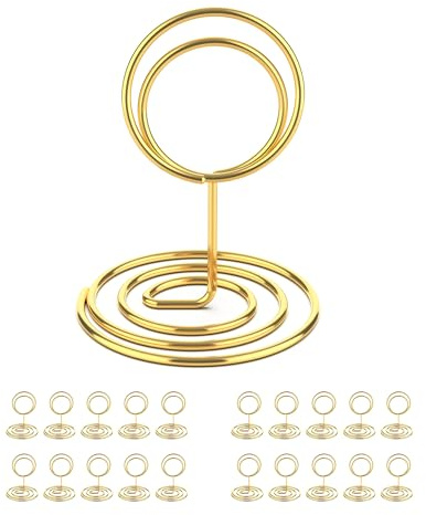 Radezon 20 Pcs Gold Table Number Holders, 2.5-Inch Place Card Holders With Widened Base, Wire Photo Stands for Tables, Name Menu Clips for Wedding Reception, Centerpieces and Events