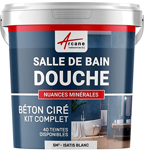 béton ciré salle de bain, douche italienne, pièce d'eau, kit beton cire, salle de bains, douche italienne - 5 m² (en 2 couches) Isatis Blanc - ARCANE INDUSTRIES