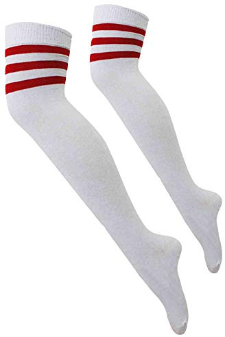 Womens White Contrast Stripe Cotton Ladies Sport Striped Stetch Overknee Socks
