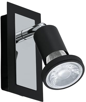 Eglo LED Lampada da Parete Sarria, Applique, Faretto da Parete in Metallo, Lampada da Soggiorno Nera e Cromata, Lampada con Interruttore, Spot con Lampadina GU10, Luce Calda