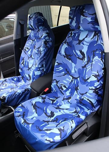 Carseatcover-UK BLUE Camouflage Waterproof Seat Covers for Cars, Vans, MPvs SUVs 4x4s - 2 x Fronts