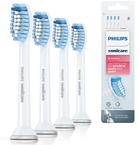 Philips Sonicare Original S Sensitive Standard-Schallzahnbürstenköpfe - 4er-Pack in Weiß (Modell HX6054/07)