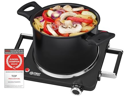 TZS First Austria Infrarot Keramik-Herdplatte | ALLE Topfarten | Einzelkochplatte 22cm | Kochfeld für Umzug, Camping, Ferienwohnung - schnelles Aufheizen & stufenlose Einstellung - Kontrollleuchte