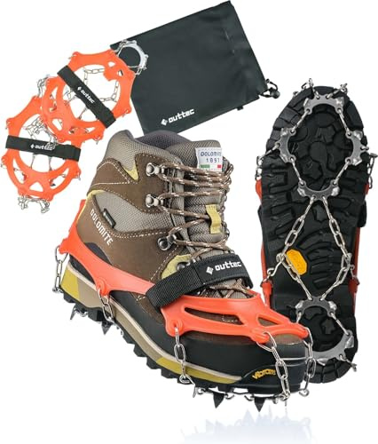 Outtec® Ramponcini per Scarponi, Ramponi da Ghiaccio - Taglia 35-40 - Ramponi Per Scarponi, Ramponcini da Neve, Artigli Antiscivolo, Ramponi Universali - per Escursioni, Neve, Ghiaccio