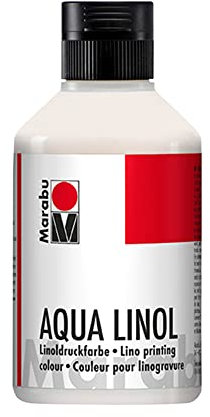 Marabu 15100013070 - Linoldruckfarbe auf Wasserbasis, wischfest, Weiß, 250 ml, für alle Hochdrucktechniken in der Schule, Freizeit und Grafik