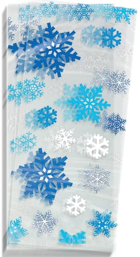Unique Party 62042 - Cellophane Blue and White Snowflake Christmas Party Bags, Pack of 20