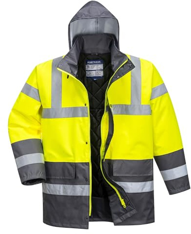 Portwest S466 Men's Waterproof Hi Vis Traffic Jacket - Reflective Safety Coat Yellow/Grey, 3X-Large