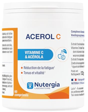 Nutergia – Vitamine C – Tonus et vitalité – Réduction de la fatigue – Complément alimentaire – 60 comprimés – Fabrication Française
