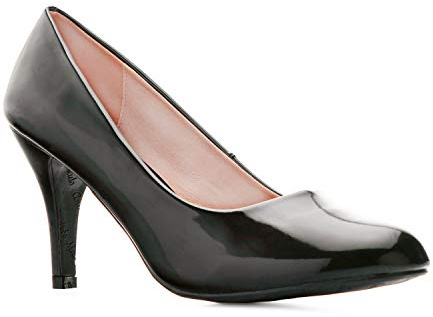 Andrés Machado - Élégants Escarpins rétro pour Femme/Adolescent pour l´été et l´Hiver - AM422 - Bout Arrondi en Vernis Modèle Taille Petit - Talons Fins - Verni Noir - EU 38