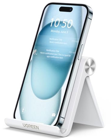UGREEN Handy Ständer Tisch Handy Halter Handyhalterung Tisch Aufsteller tragbarer Handyständer kompatibel mit iPhone 15 14 13 12 Pro Max, Galaxy S23 Ultra S23+ S23 S22 S21 bis zu 7,9 Zoll (Weiß)