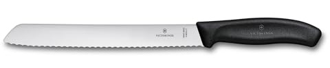Victorinox Swiss Classic, Coltello da pane professionale, Lama extra seghettata, Bordo seghettato, 21 cm, Robusto manico in plastica, Acciaio inossidabile, Nero