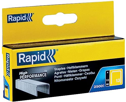 Rapid High-Performance Staples for Textiles, Finewire No. 13, Leg Length 10mm, Staple Gun Staples, Galvanised Steel, 2500 Pieces, Boxed (11840625)
