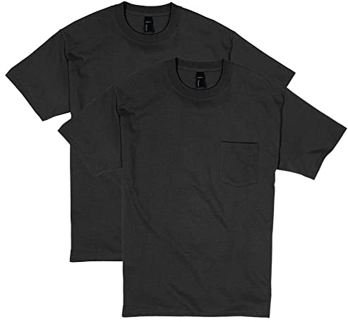 Hanes Mens 2 Pack Short Sleeve Pocket Beefy-t, Black, Large