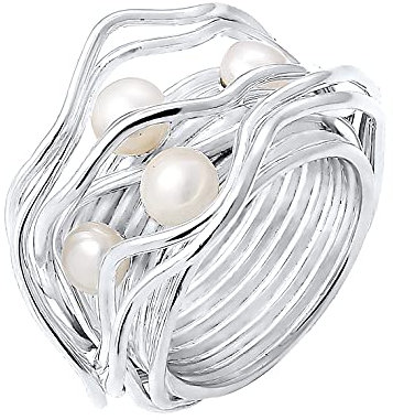 Nenalina Ring Silber 925 Damen Silberring Damenring mit 4 Süßwasserperlen (weiß)