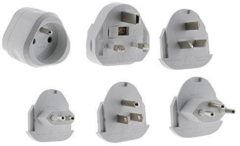 Zenitech - Adaptadores de Viaje Pack de 6-5 Enchufes Macho - Blanco - Compatibilidad en 100 Países - Norma CE - Funda de Viaje Incluida - Dimensiones del Embalaje 4.5x24x14 cm