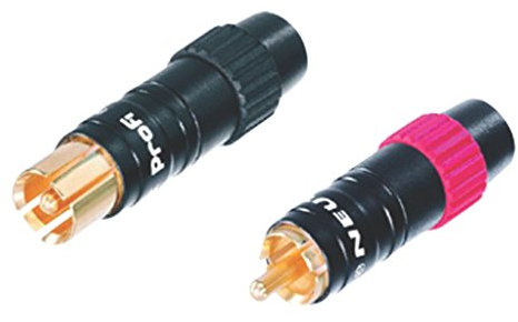 Neutrik NF2C-B/2 Professioneller Cinch (RCA) Kabelstecker mit Gold beschichteten Kontakten Paarweise verpackt (1 x rot, 1 x schwarz)