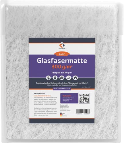Glasmatte 10 m² | Verstärkungsfaser für Polyesterharz und Epoxidharz | Glasfasermatte 300 g/m² |