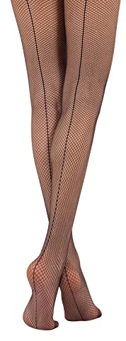 CALZITALY Collants Résille avec Couture Arrière | Noir, Naturel | S, M/L | Fabriqué en Italie (L/XL, NOIR)
