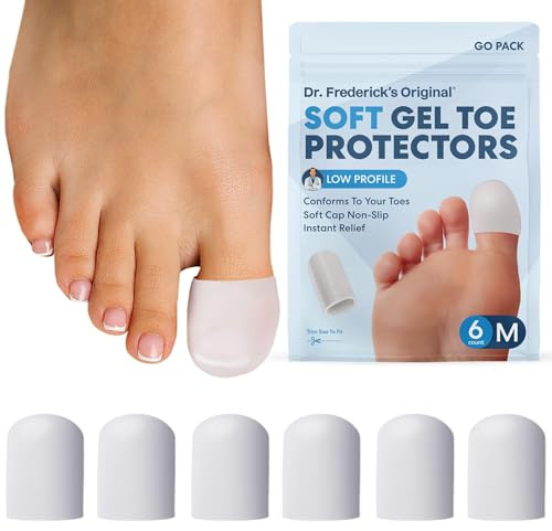 Dr. Frederick's Original Soft Gel Toe Protectors for Men & Women - 6 ct - Toe Caps for Foot Pain Relief - Sleeves for Ingrown Toenails, Corns, Calluses, and Blisters - Medium - White