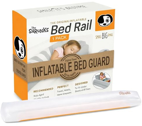 The Shrunks® Uppblåsbar sängkant – fallskydd för barn från 2 år – hemma eller på resor, vit, enkelförpackning för en sängsida, 122 x 18 x 5 cm