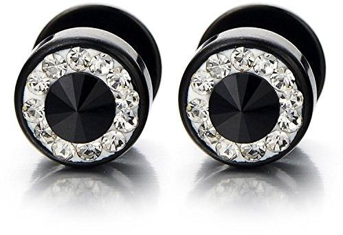 8MM Negro Enchufe Falso Fake Plug, Pendientes de Hombre Mujer, Arete