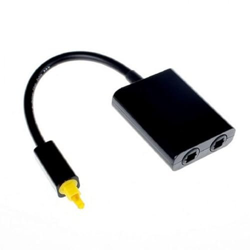 Cablecc Adaptador divisor de audio óptico digital Toslink de doble puerto, cable de audio de fibra óptica, 1 entrada y 2 salidas, color negro