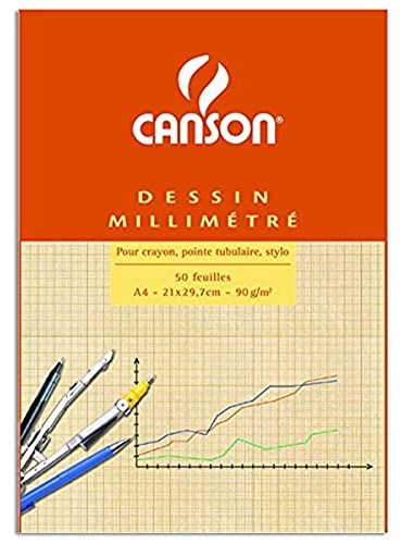 Canson Milimetrado, Bloc Encolado A4, 50 Hojas, 90 g Sepia