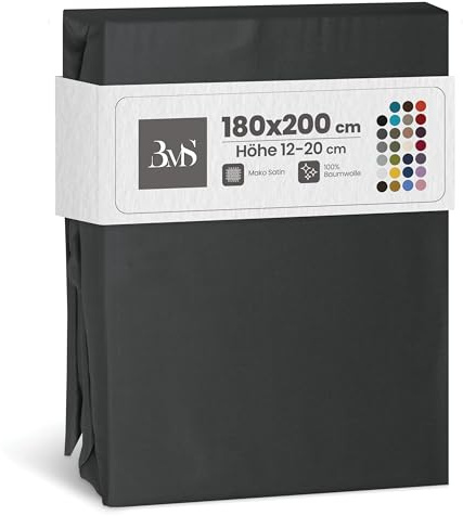 Bettwaesche-mit-Stil Mako Satin Spannbettlaken Spannlaken Spannbetttuch (180 cm x 200 cm, Matratzenhöhe 12-20 cm, Anthrazit)