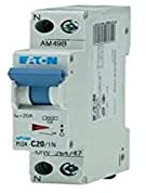 EATON 264747 PLG4-C20/1N - DISJONCTEUR MODULAIRE PH/N - Blanc - MANETTE BLEUE - 1P+N / 20 A - COURBE C - Raccordement à vis