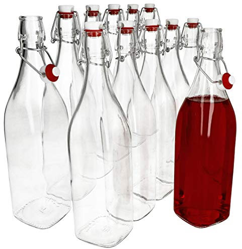 Set di 12 Bottiglie di Vetro, Serie Swing, con Chiusura a Leva, 1 l