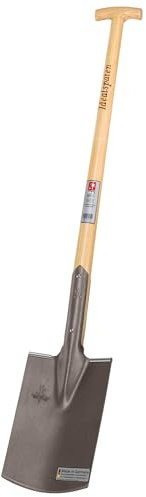 IDEAL-Bauspaten Gärtner Form | für mittelfeste, leicht steinige Böden | gestrahlter Doppelfederspaten, selbstschärfend, mit Tritt, Eschen-T-Stiel 85 cm
