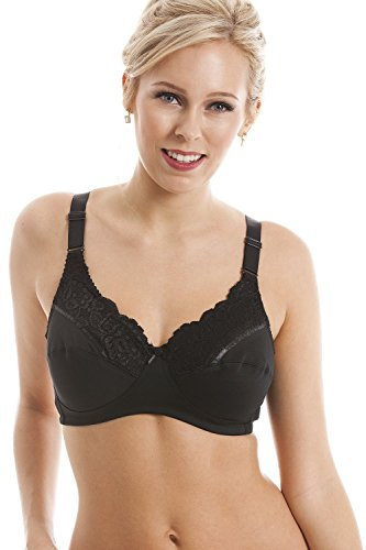 Camille Womens Ladies Non Wired Full Cup Support Black Mastectomy Bra 36D