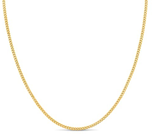 KEZEF 18k Gold Plated Sterling Silver Necklace Chains - Italian Curb 16/18/20/22/24 Inch Gold Necklace Chain for Women & Men