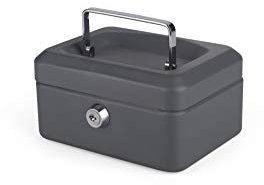 Pavo - Caisse à monnaie en métal de qualité supérieure avec 2 clés et plateau amovible, Dimensions : 15 x 12 x 8 cm, couleur: Gris foncé