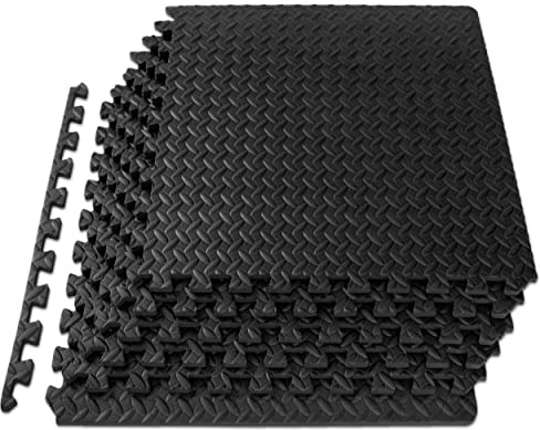 ProsourceFit Puzzle Exercise Mat ½ in, EVA Interlocking Foam Floor Tiles for Home Gym, Mat for Home Workout Equipment, Floor Padding for Kids, Black, 24 in x 24 in x ½ in, 24 Sq Ft - 6 Tiles