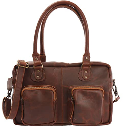 LECONI Sac à bandoulière sac en cuir Sac à main pour le shopping, le travail et le loisir Look d'occasion Sac à main en dames Sac en cuir féminin 33x21x9cm marron LE0046- cireux
