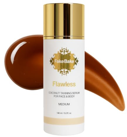 Fake Bake Flawless Coconut Sunless Tanning Serum with Hyaluronic Acid Lightweight Illuminating Face & Body Gradual Self Tanner - Hydrating & Rejuvenating Skin Care for Women & Men - 5 oz