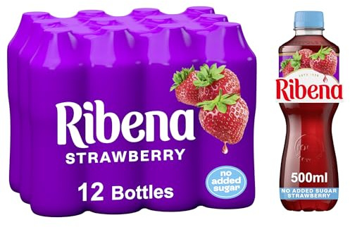 Ribena Strawberry Juice Drink No Added Sugar 500ml - Multipack of 12 | Real Fruit | Rich In Vitamin C | No Artificial Colours or Flavours | Fruity Refreshment | Ready To Drink | 100% Recycled
