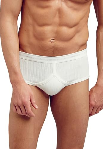 Jockey Classic Cotton Rib Y-Front Sport Brief – Slip da uomo traspirante in 100% cotone pettinato, mutande con apertura a Y frontale – biancheria intima da uomo a doppia coste, bianco, L