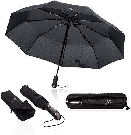 VON HEESEN Regenschirm sturmfest bis 140 km/h - inkl. Schirm-Tasche & Reise-Etui - Taschenschirm mit Auf-Zu-Automatik, klein, leicht & kompakt, Teflon-Beschichtung, windsicher, stabil (Schwarz)