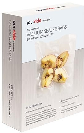 SousVideTools | Vacuum Sealer Bags | Pack of 100 | 30cm x 40cm | Embossed Food Storage | Sous Vide Cooking, Freezing & Microwaving | [SVT-06005]