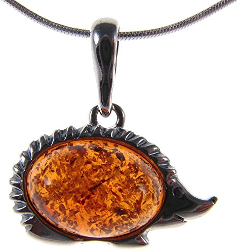 Baltic amber and sterling silver 925 hedgehog animal pendant (no chain)