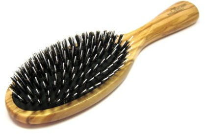 Golddachs Pneumatikbürste Olivenholz 100% Wildschweinsborste mit Stiften(Frisierpin) abgerundet, 11 Reihen