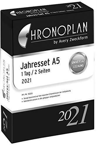 Chronoplan 50202 inserto de calendario 2021, juego de años A5 con planes diarios (148x210 mm), calendario de reemplazo, ideal para la planificación diaria profesional, multiperforación (1 día en 2 páginas), blanco;